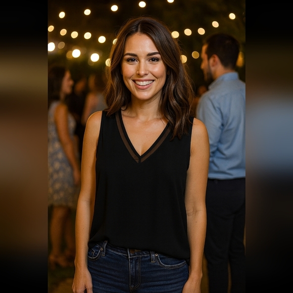 Excellent Condition Black V-Neck Tank Top - Picture 1 of 2